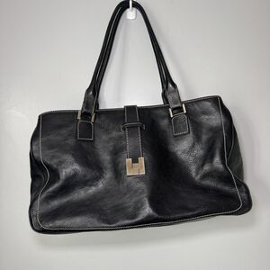 Vintage Lambertson Truex purse in black leather with silver hardware Med Size